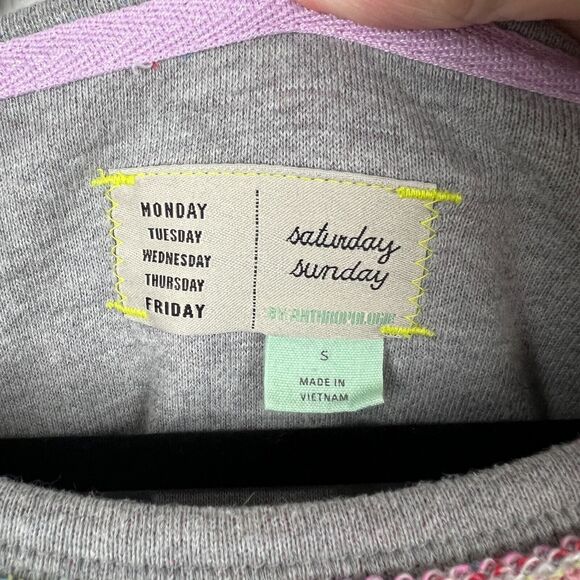 Anthropologie Saturday Sunday Sweatshirt Top Small Cropped Rainbow Short Sleeve - Picture 2 of 8